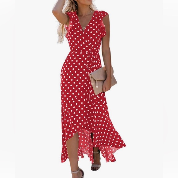 NWOT Red & White Polka Dot Wrap Dress - Picture 4 of 7